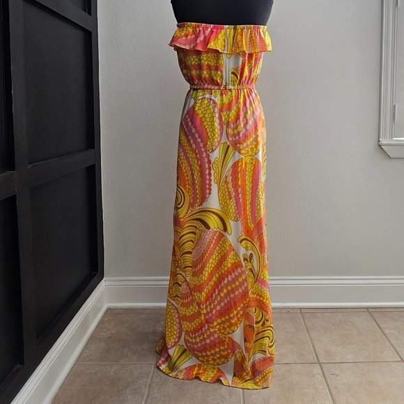 EUC *Banana Republic Trina Turk Collection* Silk Strapless Cocktail Maxi Dress 8 - Picture 3 of 11